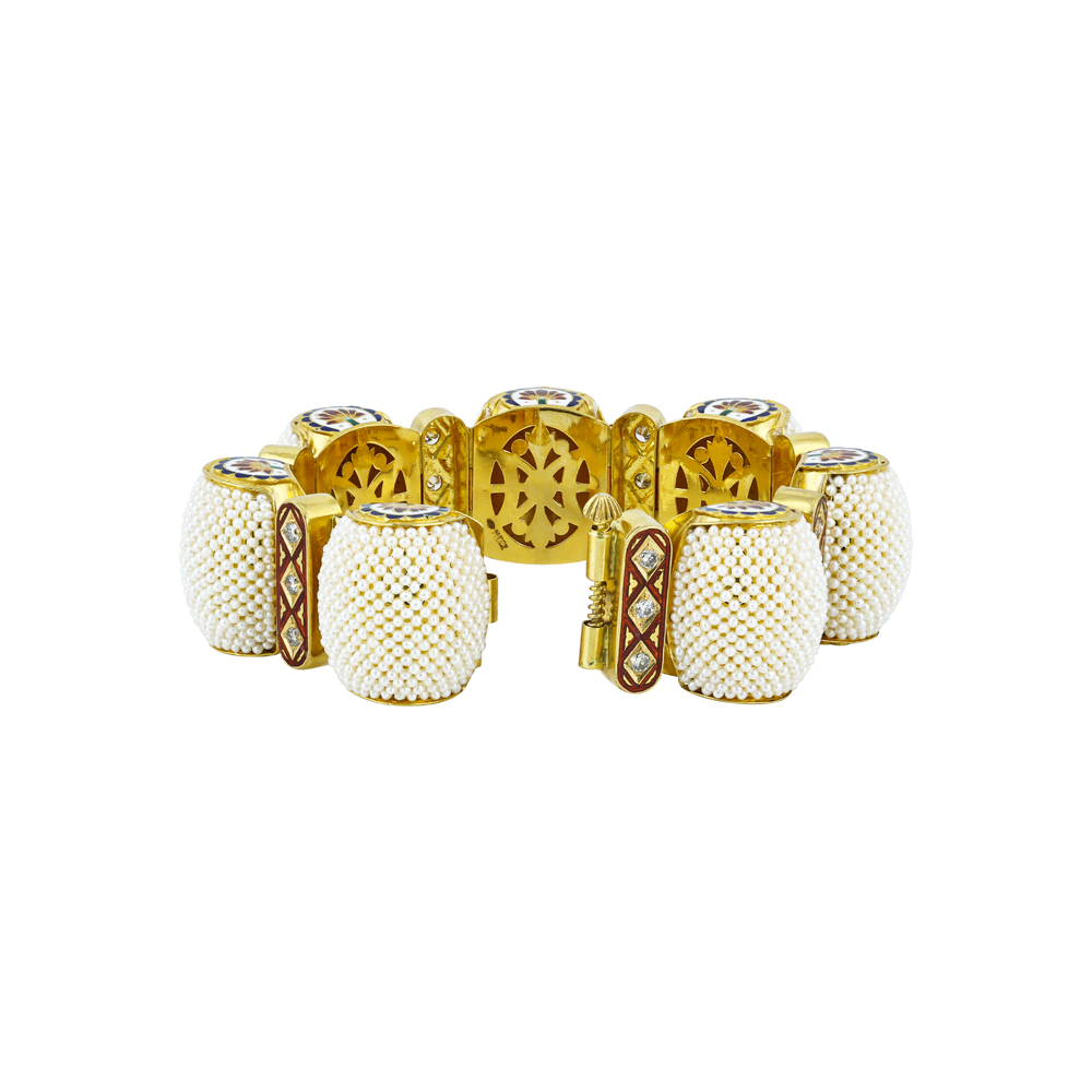Pearl Cluster Gajara Bangle with Red Enamel